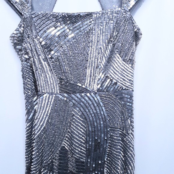 Beaded Evening Gown Retro Art Deco Design Silver & Gray Size Small - Picture 3 of 9